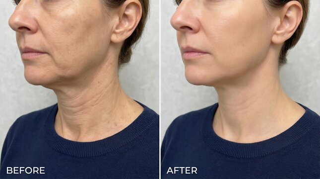 Before and After Anti-Aging Neck and Jawline Transformation for Mature Skin Rejuvenation