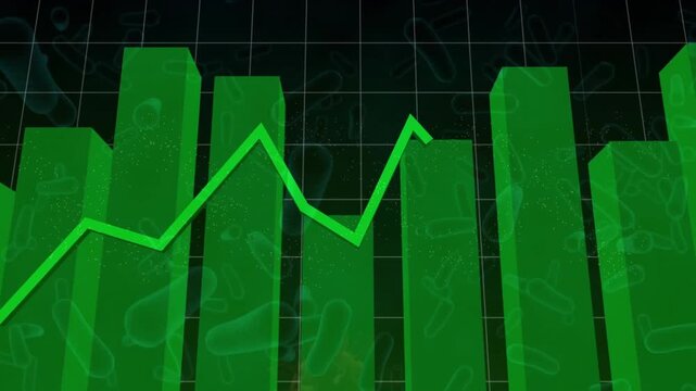 Animation of green graph processing data over microscopic cells on black background