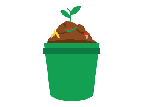 Compost Bin with Plant Illustration
