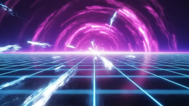 Neon Grid Tunnel Effect Animation.