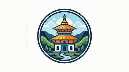 Fototapeta premium Nepalese Temple Badge with Mountain Landscape