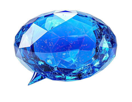 Crystalline blue speech bubble with sharp facets and internal sparkle