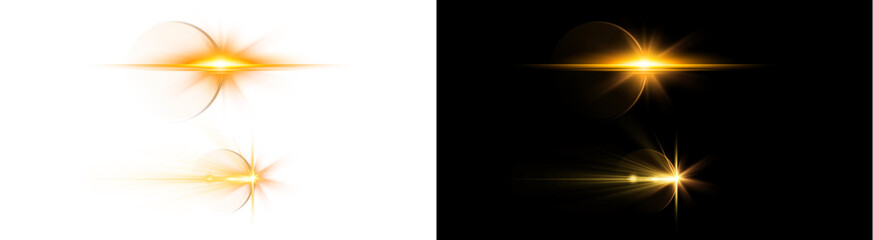 PNG image Collection of brilliant golden orange lens flare overlays with starburst effects on transparent background © MariaAlam