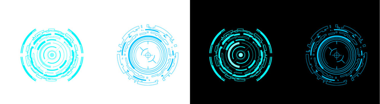 PNG image of&nbsp;Futuristic cyan holographic circular targeting interface element design displaying crosshairs on transparent background