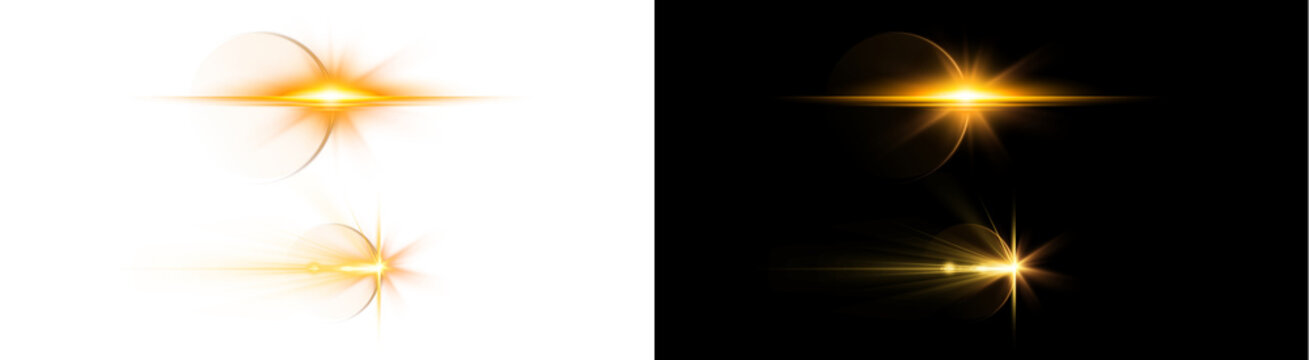 PNG image Collection of brilliant golden orange lens flare overlays with starburst effects on transparent background