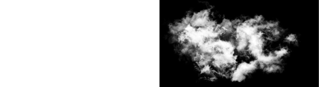 PNG image of&nbsp;Wispy bright white cumulonimbus cloud cluster rendered sharply against a deep black void on transparent background