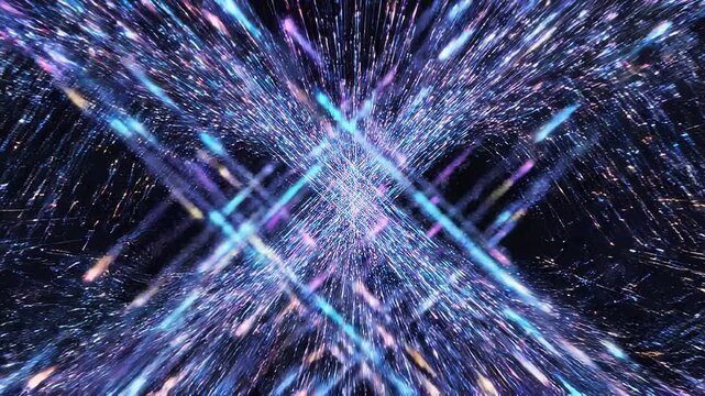 Abstract Digital Data Flow Animation with Glowing Lines on Dark Background