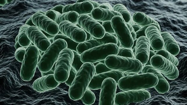 Environment around bacteria becoming calmer as penicillin reduces active metabolic signals. The glow from bacterial cell-wall synthesis fades uniformly, showing that the antibiotic is interrupting 