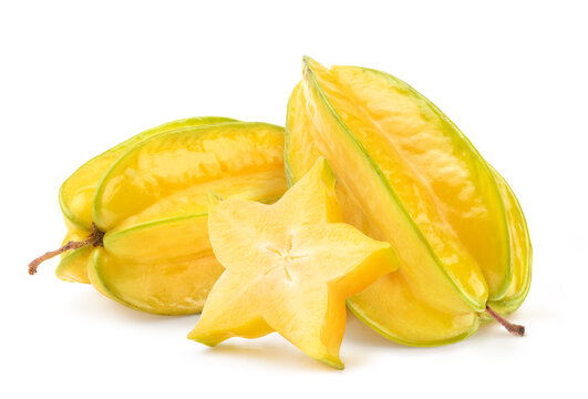 Star fruit or carambola with slice isolate on white.
