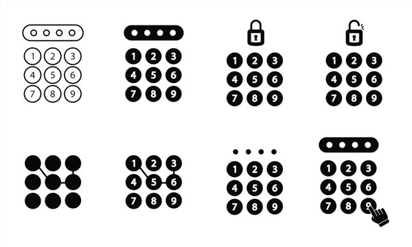 PIN code set icon. Black icon with "Enter password" written on it. Vector illustration.