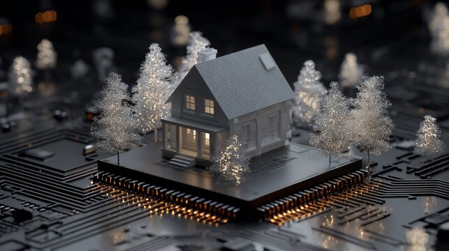 Render of a house on a CPU with trees