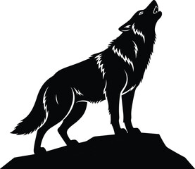 Silhouette of wolf howling on rock artistic graphic design vector. © Creative _ idea