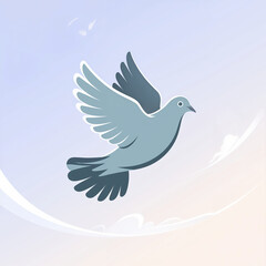 Fototapeta premium Stylized bird flying in a serene sky with gentle clouds and soft colors 