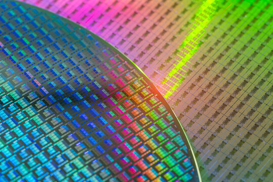 Silicon semiconductor wafer used in electronics, slice or substrate slice of crystalline silicon