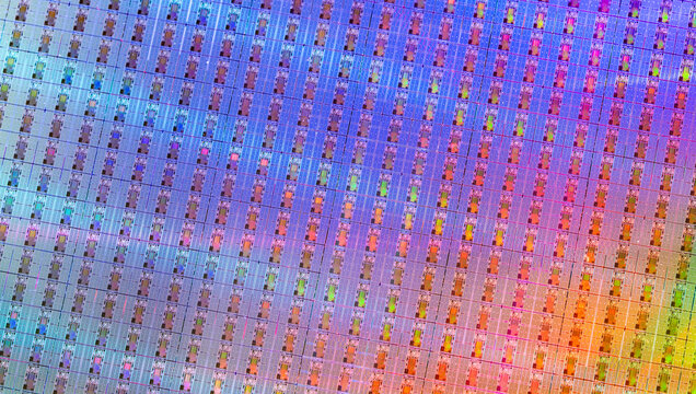 Silicon semiconductor wafer used in electronics, slice or substrate slice of crystalline silicon