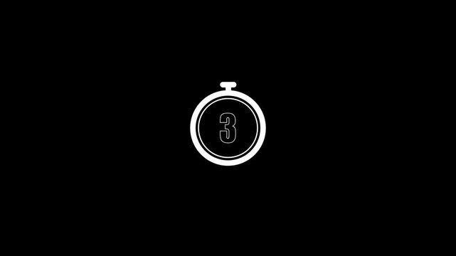 White stopwatch icon with the number 4 inside on a black background timer time