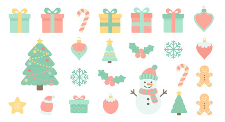 Obraz premium Flat Design Christmas Holiday Icons Set - Gifts, Trees, Snowman, and Ornaments Collection