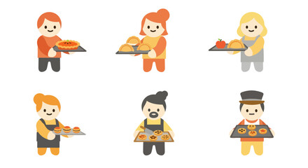 Obraz premium Flat Illustration of Bakers Holding Trays of Baked Goods