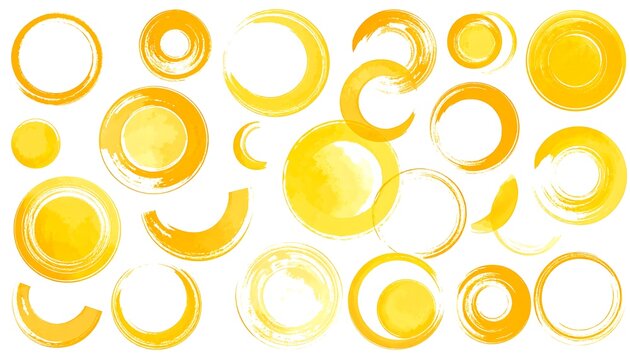Assortment of abstract watercolor circles in shades of yellow and orange, various shapes