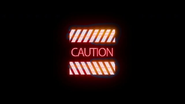 Caution Warning Danger Neon Icon Loop Animation With Alpha Channel