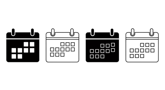 Set of four calendar icons in monochrome style suitable for design projects and web interfaces.