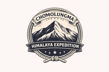 Fototapeta premium Vintage Himalaya Expedition Badge with Chomolungma Mountain Peak and Star Emblem