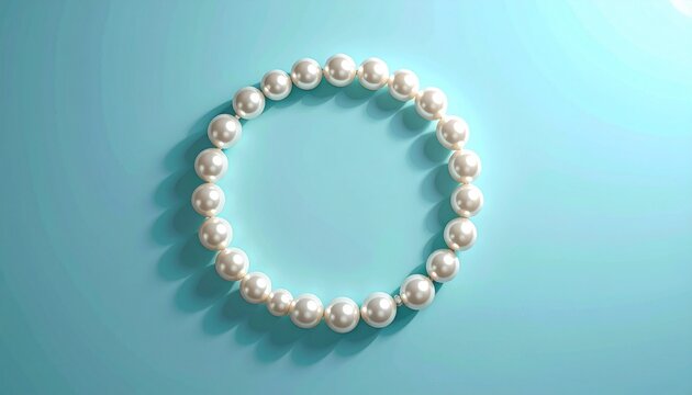 elegant single strand pearl bracelet on turquoise background minimalist jewelry