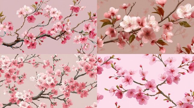 Delicate pink cherry blossom branch seamless pattern