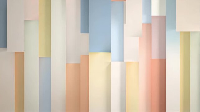 Modern abstract vertical stripe background with soft pastel tones of blue, pink, peach, yellow, and cream arranged in clean overlapping column layout, minimal geometric motion graphic template.
