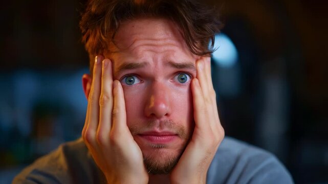 Emotional Turmoil: A Young Man Expresses Distress and Worry in Two Captured Moments, Highlighting Vulnerability and Inner Conflict Through His Expressions