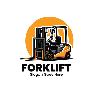 Industrial forklift heavy duty logo company vector illustration isolated