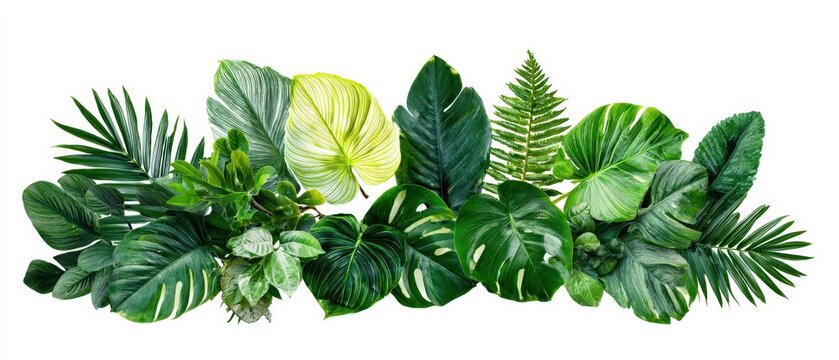 Assortment Of Green Leaves In Tropical Garden Nature Border