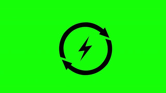Electric Energy Circular Arrow Icon with Lightning Symbol on Green Background
