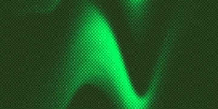 neon green stream of light forms a wave pattern with a dithering halftone pattern and a strong "digital-industrial" gradient effect.