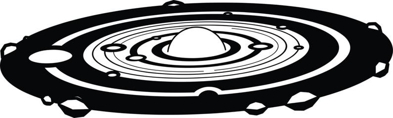 Vector Illustration of a Planet with Rings and Orbital Path, Ideal for Space, Astronomy, and Cosmic Designs © Lcpl
