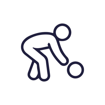 Minimalist Line Icon Of A Person Bending Over To Pick Up A Ball