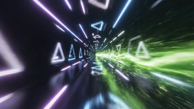 Abstract Neon Tunnel Motion Graphics: Triangles and Light Streaks