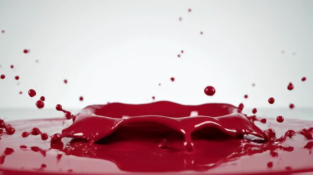 Vibrant red liquid splashing upwards in a dramatic crown shape