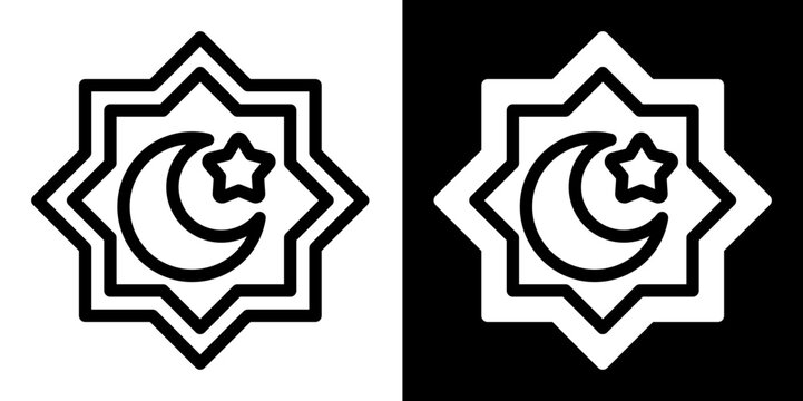 Islamic Geometric Star with Crescent Moon and Star Ornament for Ramadan and Eid Al Adha Decoration Vector