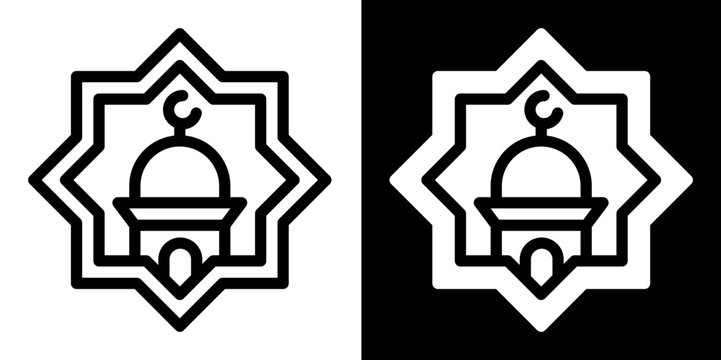 Islamic Mosque Dome inside Geometric Star Ornament for Eid Al Adha and Ramadan Decoration Vector
