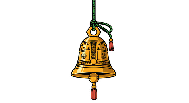 Traditional Indian temple bell or Hindu Ghanta with religious symbols vector illustration.