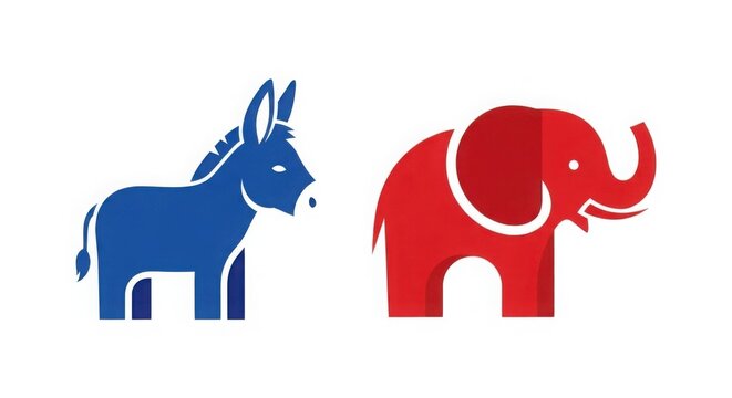 Democratic and Republican party symbols, donkey and elephant