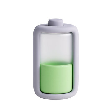 Green liquid fills clear battery case isolated on transparent background