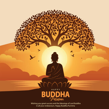 Happy Vesak Day, Buddha Purnima wishes greetings with buddha illustration. Can be used for poster, banner, logo, background, greetings, print design. abstract vector illustration design.