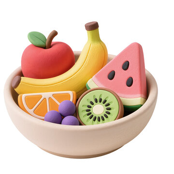 Isolated colorful fruit bowl with apple banana watermelon kiwi grapes orange on transparent background
