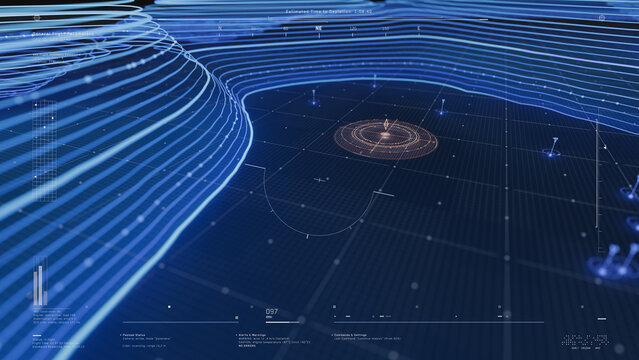 3D illustration UAV telemetry and navigation dashboard featuring a radar style target ring
