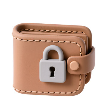 Isolated leather wallet with lock on transparent background