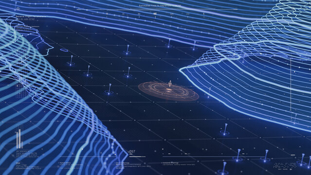 Operator dashboard 3D illustration for drone navigation featuring a radar style target ring