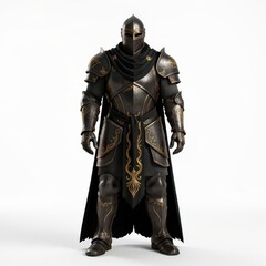 Fototapeta premium Medieval Knight in Full Black Armor with Cape and Sword