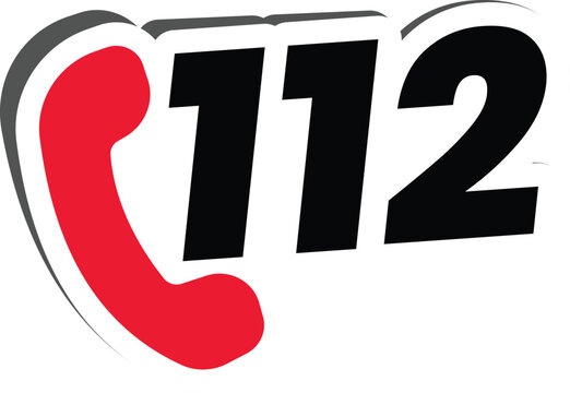 3D Emergency Call 112 Icon with Red Phone Symbol on White Background